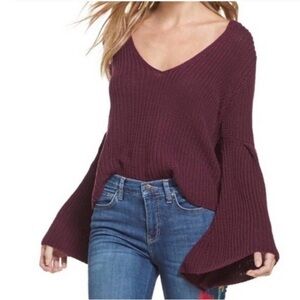 Free People Maroon Damsel Knit Bell Sleeve Sweater - XS